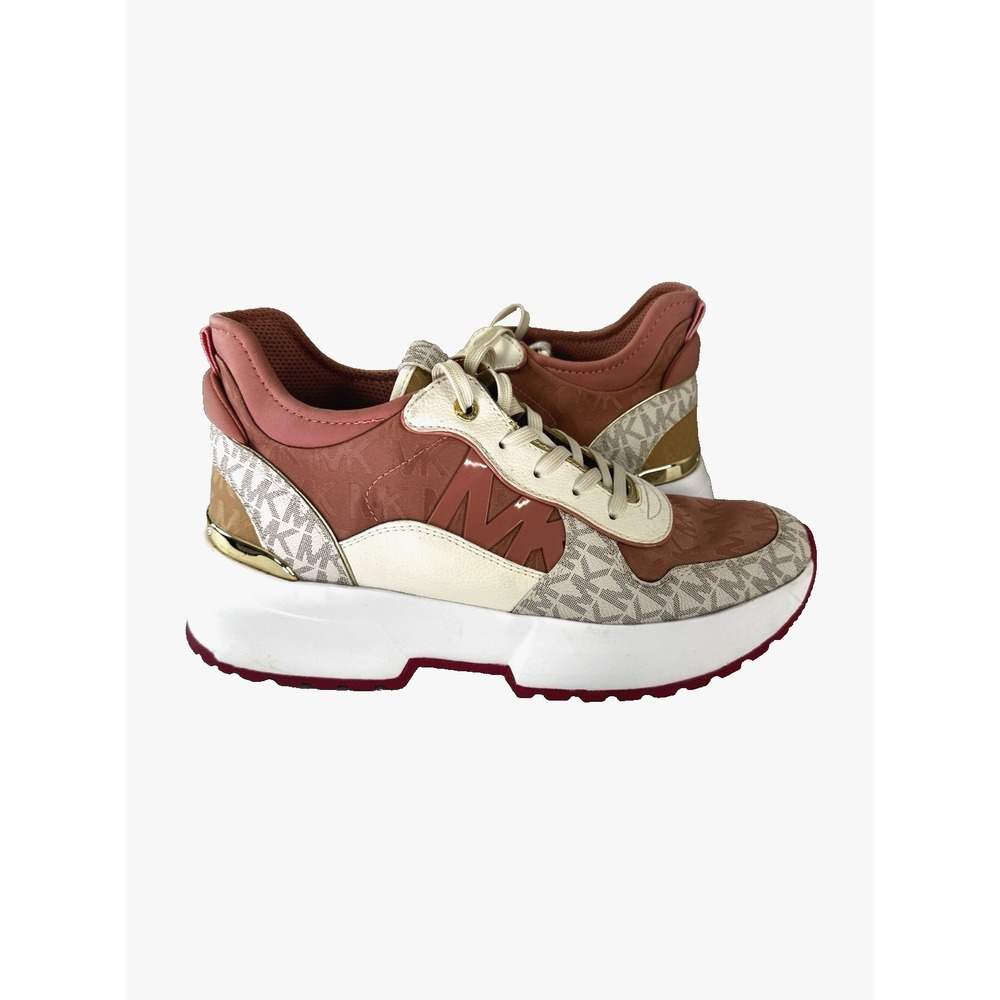 Michael Kors Womens 9.5 Muse Mixed-Media Trainers Sunset Rose Multi Glam Street